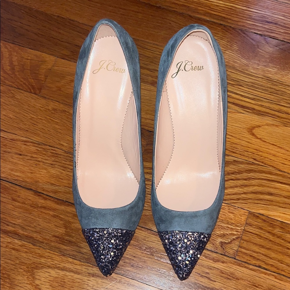 New w/o box J. Crew Elsie gray glitter pumps